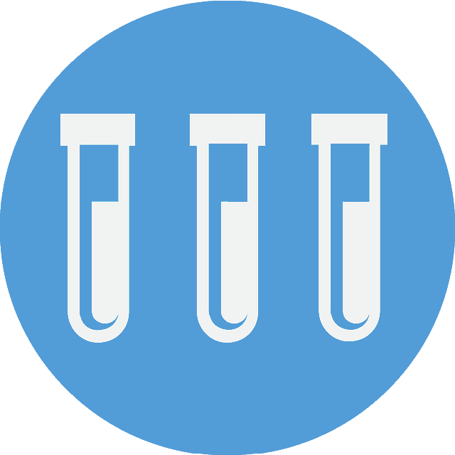 Three test tubes are shown in a blue circle.