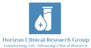 A blue and white logo for the boston clinical research institute.