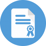 A blue circle with an award and document